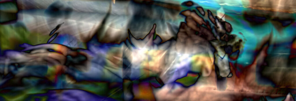 ALGEBRAIC GEOMETRY Abstract photo of bright blues and greens with a silver background